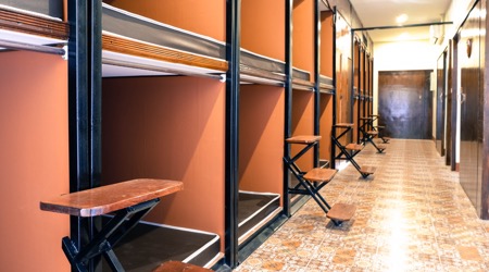 Capsule-style room interior at Grace Hostel